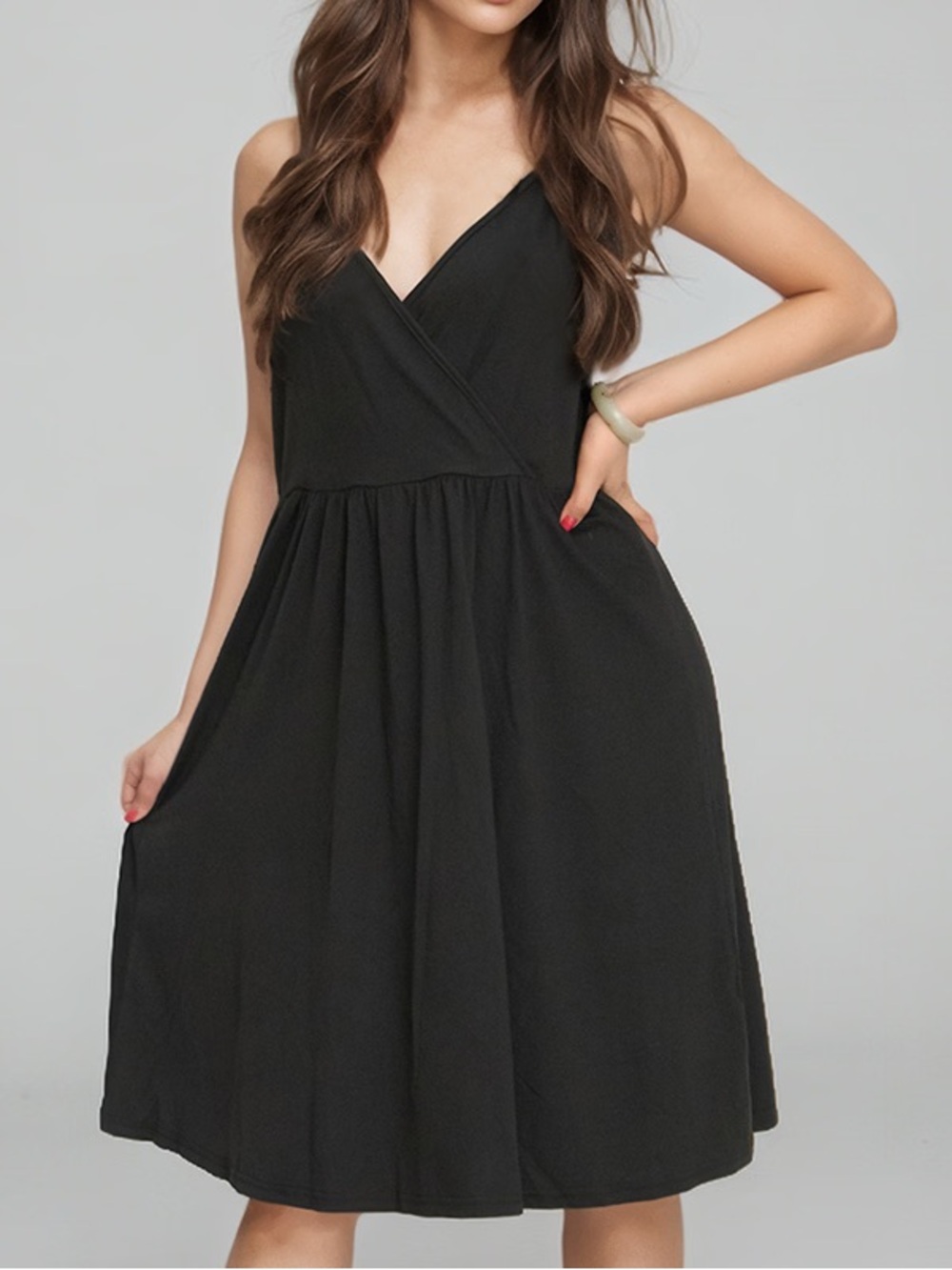 Monteau Cute Black V-Neck Midi Dress